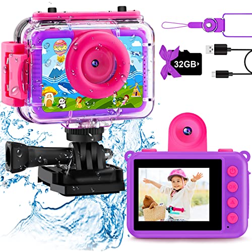 Gift for Girls Age 3-14 - Kids Waterproof Camera Digital Video Camera 180 Rotatable 20MP Underwater Camera, Birthday Gift for Girls 4 5 6 7 8 9 Years Old with 32G Card TS2802 Default Title Official Toyss Merch