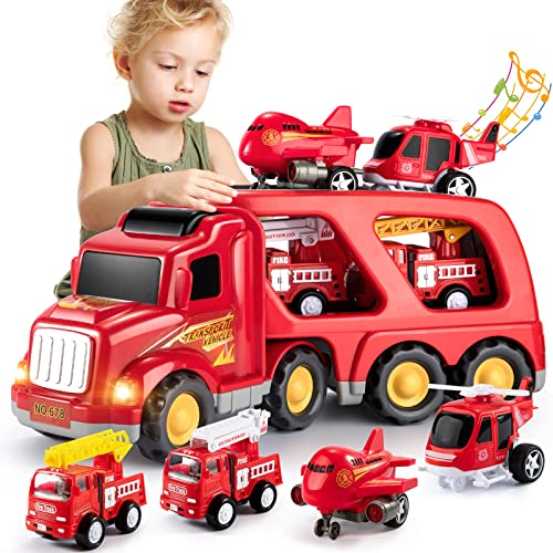 Fire Carrier Truck Transport Car Play Vehicles - 5 in 1 Friction Power Toys for 4 5 6 7 Year Old Boys, TS2802 Default Title Official Toyss Merch