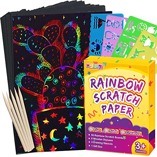 Scratch Paper Art for Kids - 60 Pcs Magic Rainbow Scratch Paper Off Set Scratch Crafts Arts Supplies Kits Pads Sheets Boards for Party Games Easter Christmas Birthday Gift TS2802 Default Title Official Toyss Merch