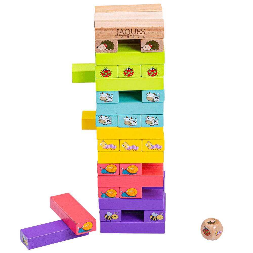 Tumble Tower Game - Wooden Animal Blocks & Dice PM1108 base Official JT Merch